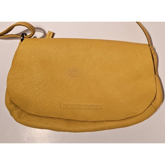 Sticks And Stones Pebbled Yellow Leather Crossbody Purse Rio In Sunflower - Picture 2 of 16